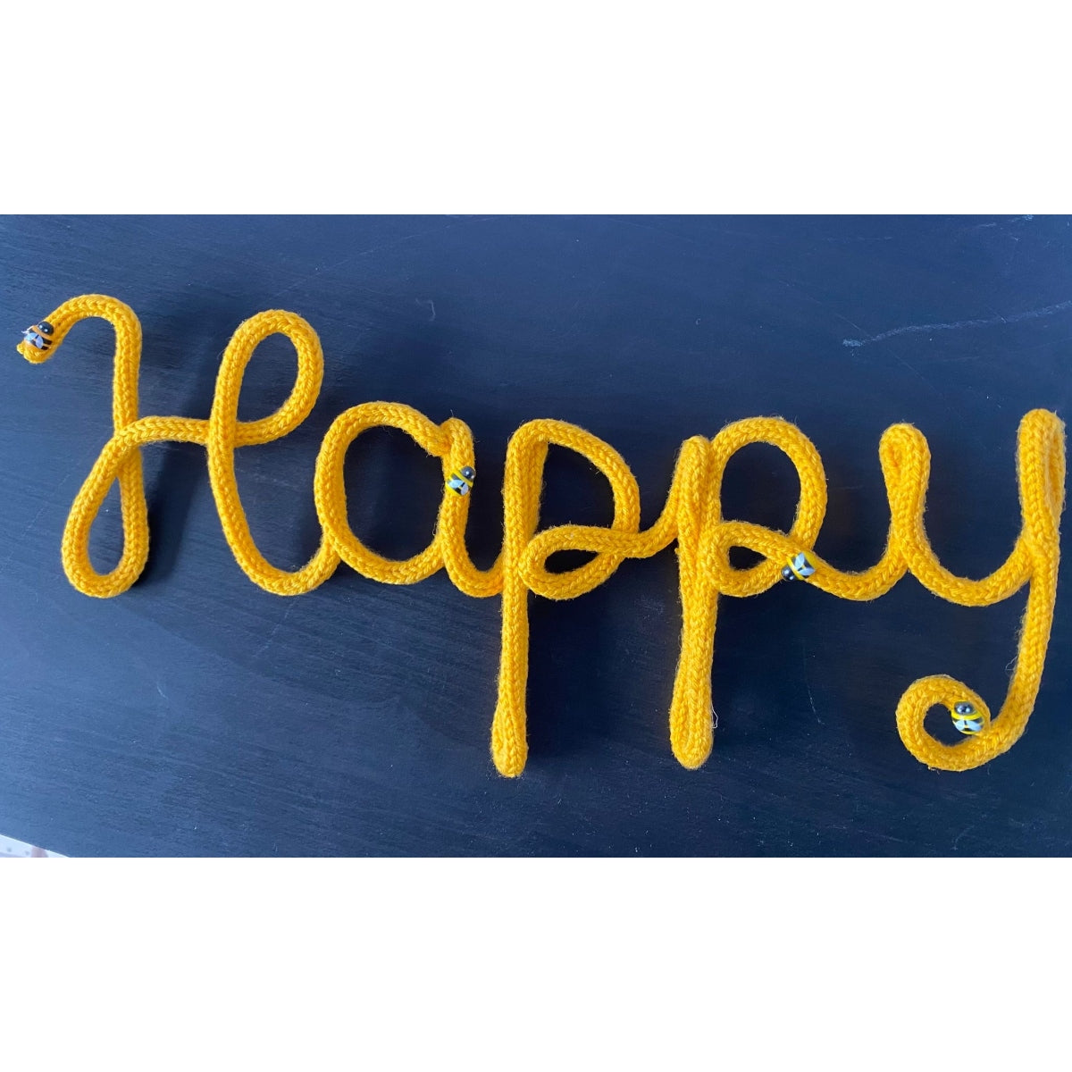 Knitted Wire 'Happy' Sign with Bee's