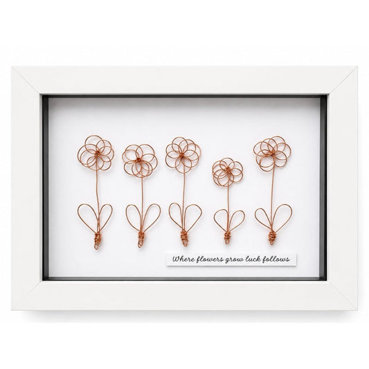 7x5" Where flowers grow luck follows Wire Flower Framed Picture - Gigglypix