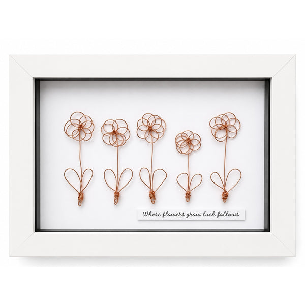 7x5" Where flowers grow luck follows Wire Flower Framed Picture